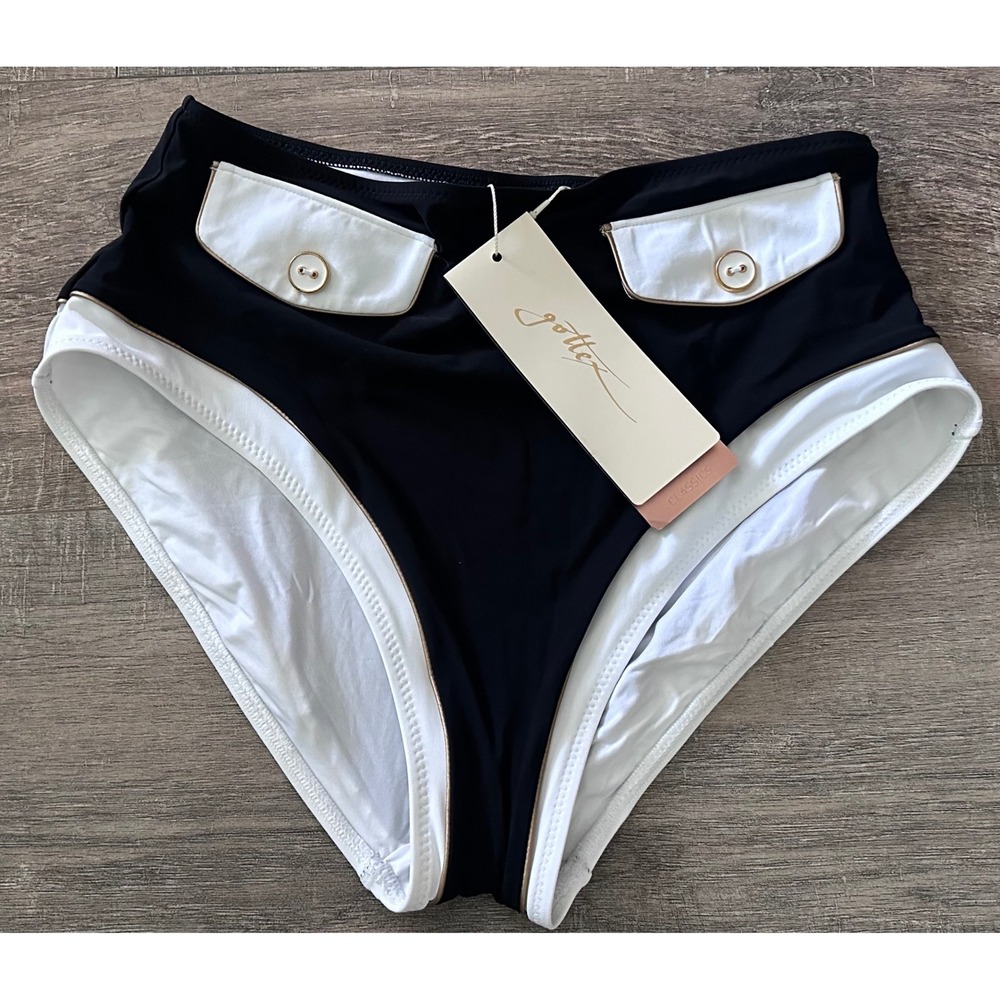 Gottex Classics Womens High Waisted Bikini Bottoms Black White Nautical Size 8 - Picture 5 of 10